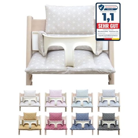 Blausberg Baby - Sitzkissen Set ABWASCHBAR kompatibel mit Stokke Tripp Trapp Hochstuhl Materialien Oek-Tex Standard zertifiziert - Made in Germany (Happy Star Beige ABWASCHBAR)