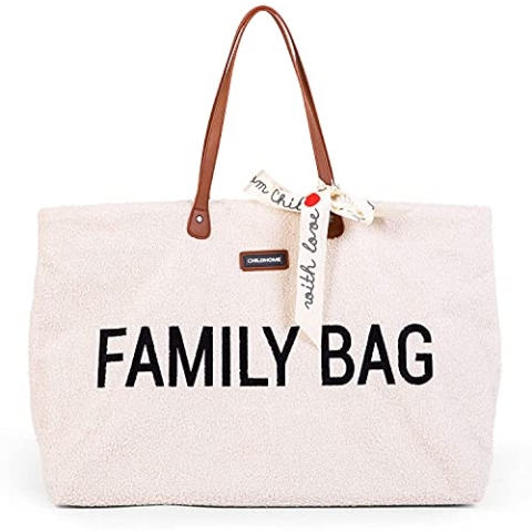 Childhome, Family Bag, Wickeltasche, Reisetasche/Wochenendtasche, Großes Fassungsvermögen, inkl. abnehmbarer Tasche, Teddy Ecru