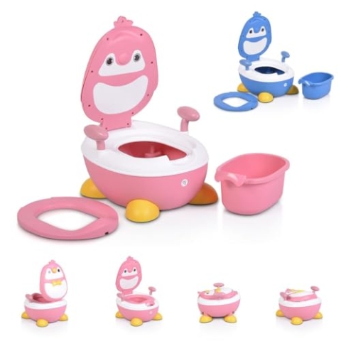 Moni Töpfchen Riko Pinguin Deckel, Haltegriffe, abnehmbarer Behälter, rutschfest, Farben:rosa