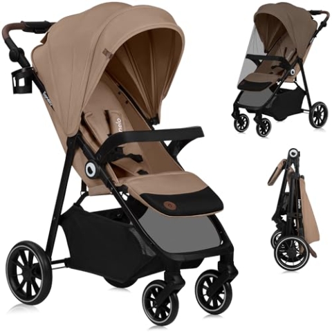 LIONELO EMMA ONE Buggy bis zu 22 kg von 6 m bis 4 Jahre Schwenkbare 360 Räder° Vollfederung Einhändig klappbar Verstellbare Rückenlehne und Fußstütze XXL-Verdeck UPF50+
