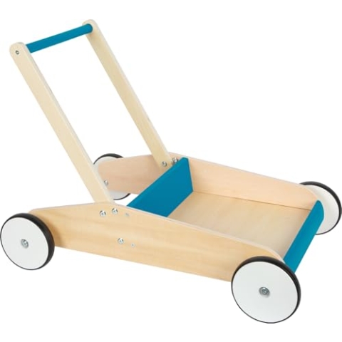 small foot Lauflernwagen Petrolblau, robuster Schiebewagen aus Holz, mit großer Ladefläche, ab 12 Monaten, 12611