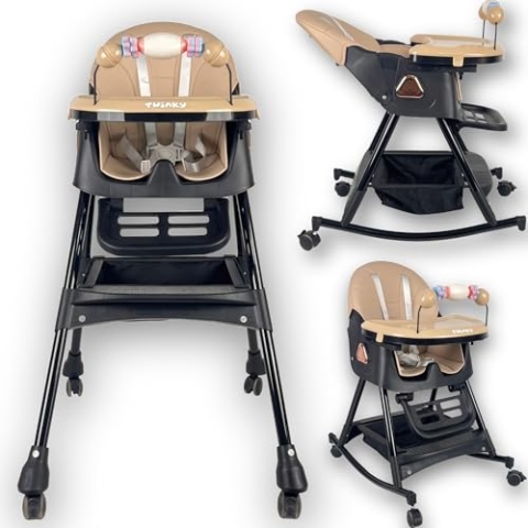 Twinky Hochstuhl Baby – Neuestes Modell, klappbarer Kinderhochstuhl mit verstellbarer Liegefunktion und Tisch, Geeignet ab 6 Monaten bis 4-5 Jahre - Farbe schwarz und beige