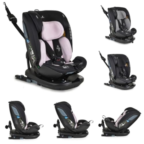 Cangaroo Kindersitz Gravity i-Size (40-150cm) Sitz drehbar, Kopfstütze, Isofix, Farben:rosa