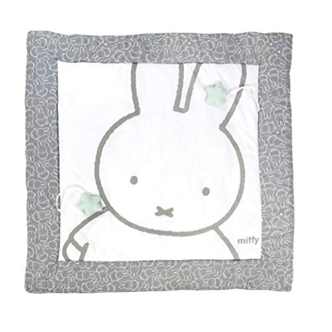 roba Spiel- & Krabbeldecke miffy - 100 x 100 cm - Baby Spieldecke aus Baumwolle gepolstert - inkl. Anhänger zum Spielen - Spielunterlage / Laufgittereinlage mit Hasen Motiv