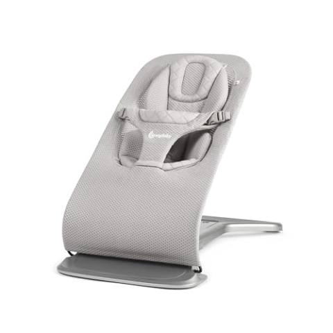 Ergobaby 3-in-1 Evolve Bouncer Mesh, Ergonomische Babywippe für Neugeborene ab Geburt bis zum Kleinkind, Atmungsaktive Babyschaukel mit Neugeboreneneinsatz (2,5 kg - 13,2 kg), Light Grey