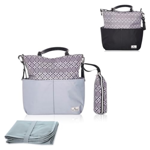 Lorelli Laura Wickeltasche, Inkl. Thermobox, Wickelauflage, Ablagefächer und Reißverschluss, Grau