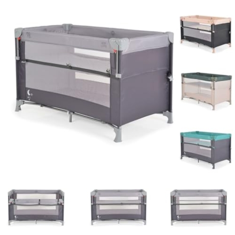 Moni Reisebett Next Level, 2 Ebenen, Matratze, Seite zum klappen, Beistellbett, Farbe:grau