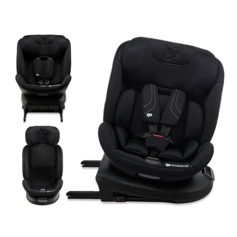 Kinderkraft XPEDITION3 I-SIZE 40-150 cm, Kindersitz 0-36 kg, Reboarder 360 grad drehbar, Isofix station, FWF und RWF, Verstellbare Kopfstütze/Rückenlehne mit Liegeposition, SPS+, H-GUARD+, Schwarz