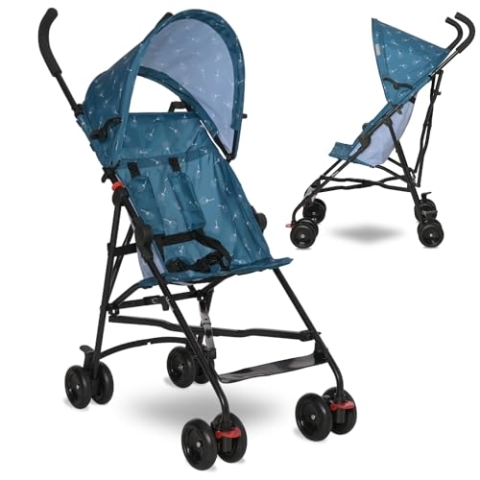 Lorelli Ultra Leichter Buggy Kinderwagen Vaya - nur 4,7kg - Kompakter Sportsitz bis 15kg, Sitzbuggy mit 5-Punkt-Gurt, faltbarem Verdeck und ergonomischen Griffen, klappbarer Reisekinderwagen, blau