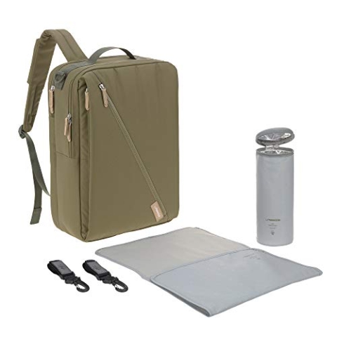 LÄSSIG Baby Wickelrucksack mit Wickelunterlage, Kinderwagenbefestigung, Flaschenwärmer wasserabweisend nachhaltig produziert/Green Label Tidy Talent Backpack olive
