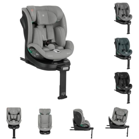Kikkaboo Kindersitz i-Twist i-Size (40-150 cm) Gruppe 0+/1/2/3 Stützbein Isofix, Farbe:hellgrau