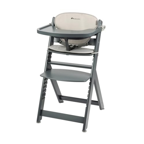 Bebeconfort Timba + Sitzkissen, Kinderhochstuhl Mitwachsend, 6 Monate - 10 Jahre, bis 30 kg, Hochstuhl Baby, Abnehmbares Tablett, Verstellbarer Sitz/Fußstütze, für Timba Baby, Grey Mist