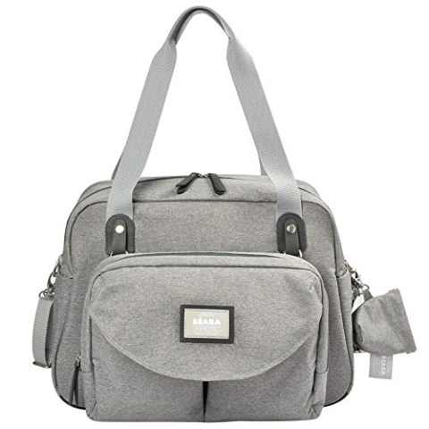 Béaba – Wickeltasche Genève II – Modulierbar, vielfältige Staumöglichkeiten – Vordertasche, Wickelunterlage – Isolierfach für Babynahrung, Befestigung für Kinderwagen – grau