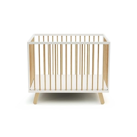 AT4 – Laufstall baby Holz 80x100 PIRATE Weiß und Buche Natur | Laufgitter 3 Stufen Höhenverstellbar | Für Kinder bis 24 Monate