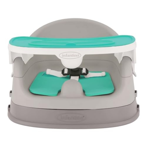 Infantino Grow-With-Me 4-in-1 Babystuhl – mitwachsend, platzsparendes Boostersitz Design, nutzbar als Sitzerhöhung für Babys ab 4 Monaten oder als Kinderstuhl ab 3 Jahren, türkis
