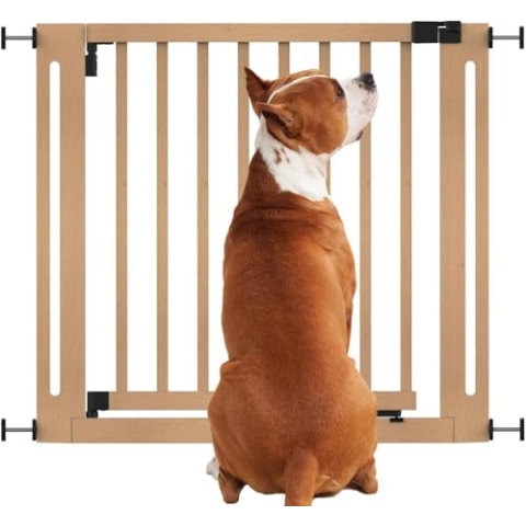 Bettacare Naturholz Elegance Treppenschutzgitter, Natur, 87cm - 95cm, Druckmontage Sicherheitsgitter, 65cm Extra Breite Türöffnung, Einteiliges Extra Breites Gitter für Welpen, Hunde und Haustiere