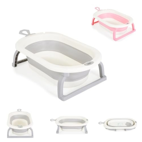 Cangaroo faltbare Babybadewanne Terra Digitalthermometer 87 cm lang Wasserablauf, Farbe:grau