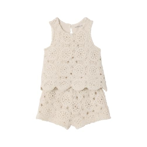 Vertbaudet Mädchen Baby-Set: Top & Shorts aus Makramee vanille 68