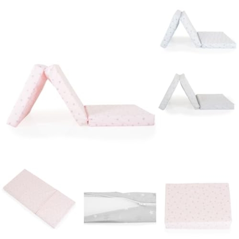 Moni Babybett Klappmatratze Mirage 120 x 60 x 6 cm Bezug waschbar Reißverschluss, Farbe:rosa