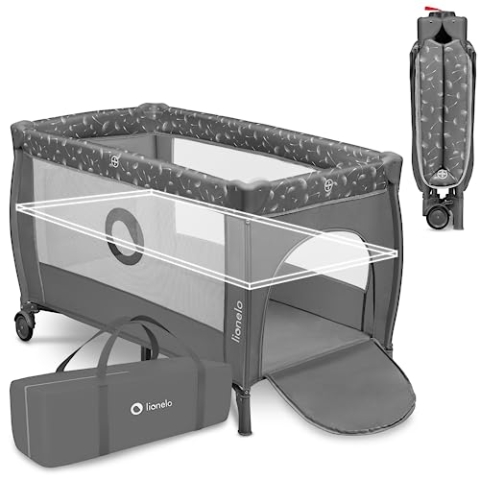 Lionelo Stefi Plus 2-in-1 Reisebett und Laufstall bis 15 kg Babybett Kinderreisebett mit Matratze Seitlicher Eingang mit Reißverschluss Hochwertige Schaumstoffmatratze