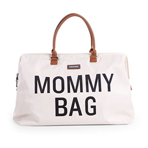 Childhome, Mommy Bag, Wickeltasche, Mutterschaft, Reisetasche, Großes Fassungsvermögen, Wickelunterlage, Verstellbarer Schulterriemen, Unterteilt, Isoliertasche, Kofferdurchführung, Ecru/Schwarz