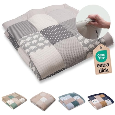 ULLENBOOM Krabbeldecke für Baby 140x140 cm, 100% OEKO-TEX Materialien, Made in EU, Dick & weich gepolstert, Graue Sterne - ideal als Babydecke, Krabbelmatte & Spieldecke Baby