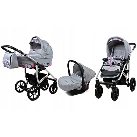 BabyLux® Bambimo Kinderwagen Set 3 in 1 - Largo - incl. Babywanne, Buggy Sportsitz, Auto-Babyschale - Autositz - Kinderwagenset - Kombikinderwagen mit Wickeltasche, Regenschutz usw.