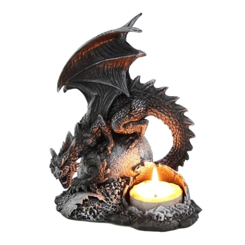 Unbekannt Drachen Teelichthalter rechts Drache sitzt auf Drachenei Teelicht Halter Figur Deko