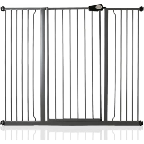 Bettacare Extra Hohes Sicherheitsgitter für Kinder und Hunde, 133.2cm - 140.8cm, Schiefergrau, Extra Hohes Babygitter von 104cm Höhe, Druckmontage-Sicherheitsgitter für Treppen