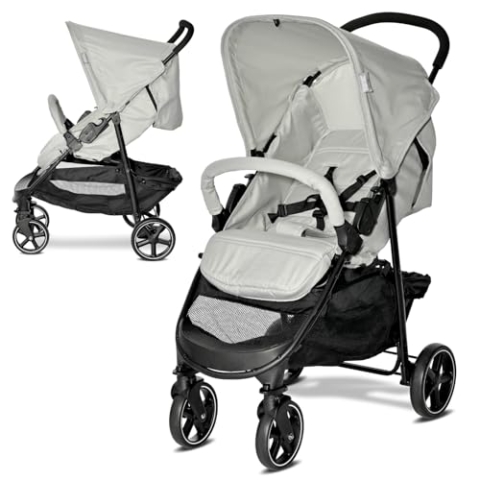 Lorelli Kinderwagen Rome, Reisebuggy, Baby Buggy klein zusammenklappbar, Leicht, Nur 7 kg, Kompakter Sportsitz bis 15kg, Kinderbuggy mit 5-Punkt-Sicherheitsgurt, Grau