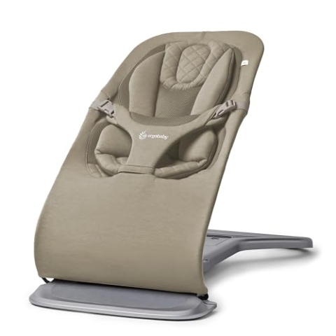 Ergobaby 3-in-1 Evolve Bouncer, Ergonomische Babywippe für Neugeborene ab Geburt bis zum Kleinkind, Babyschaukel mit Neugeboreneneinsatz (2,5 kg - 13,2 kg), Soft Olive
