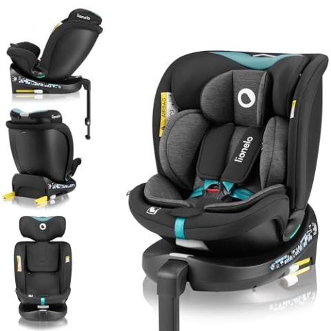 LIONELO NAVY i-Size Drehbarer 360o Kindersitz, 40-150 cm, Gruppe 0+1 2 3, vorwärts- und rückwärtsgerichtete Montage, ISOFIX und Stützfuß, Verstellbare Kopfstütze und Rückenlehne, Dri-Seat Einsatz