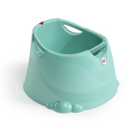 OKBABY Oplà Kleinkinder-Badewanne - Ergonomischer Sitz mit Rückenlehne - Komfortgriff zum Tragen - Hygienisch und leicht zu reinigen - auch für kleine Badezimmer, für innen und außen - Türkis