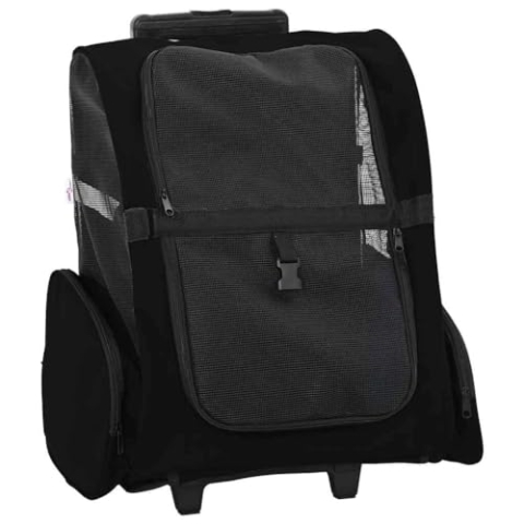 vidaxl Pet Trolley 3 in 1 Schwarz Haustier Transporttasche Rucksack Roller Oxford Stoff 48x32x57cm Katzentransporter