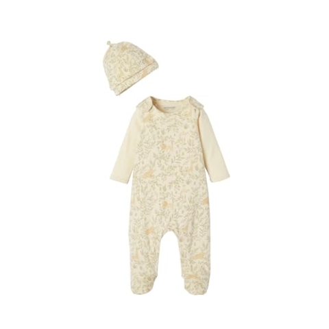 VERTBAUDET Bio-Kollektion: Baby Geschenk-Set aus Body, Latzhose & Mütze wollweiß 50