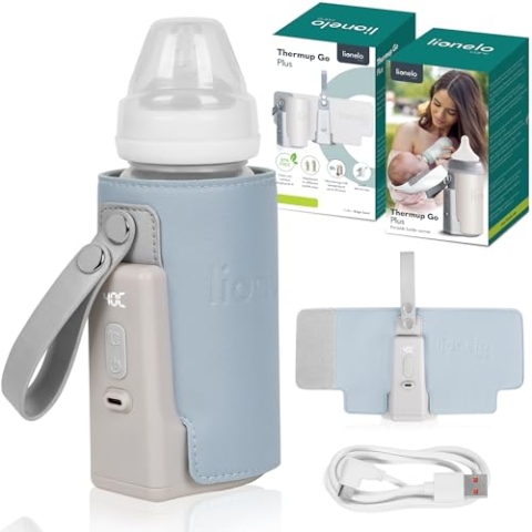 LIONELO Thermup Go Plus Tragbarer Babyflaschenwärmer, hält Flüssigkeiten warm, 5 Betriebstemperaturen von 38 bis 500 C, USB-Aufladung, 8 Stunden Betrieb, leises LCD-Display