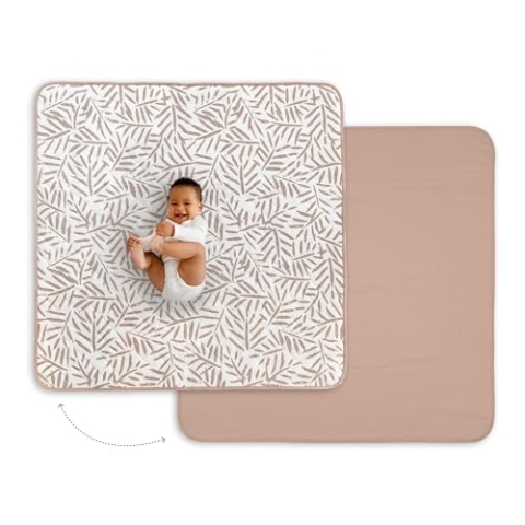 Toddlekind Krabbelmatte für draußen & drinnen, wasserabweisend & tragbar, Picknickdecke für Babys aus Bio-Baumwolle, windelfreies Spielen, 120 × 120 cm, Tan
