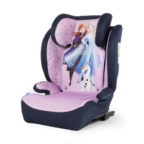 Disney Frozen Autositz mit ISOFIX-Befestigung für die Sicherheit von Mädchen mit einer Körpergröße von 100 bis 150 cm mit Grafiken der Prinzessin Elsa, Anna und dem süßen Olaf auf lila