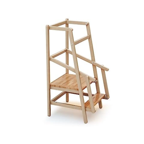 AT4 - Lernturm für Kinder ESSENTIEL Holz Buche Lackiert | Lernturm aus Holz 100 x 97 x 164,5 cm | 2-fach höhenverstellbar | Einstiegsstufe und Sicherheitsrampe | Einstiegsstufe