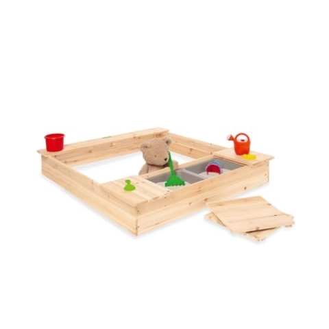 PINOLINO Sandkasten Lennart aus Holz, mit 2 abdeckbaren Wannen aus Kunststoff, Fassungsvermögen 120 l, massiv
