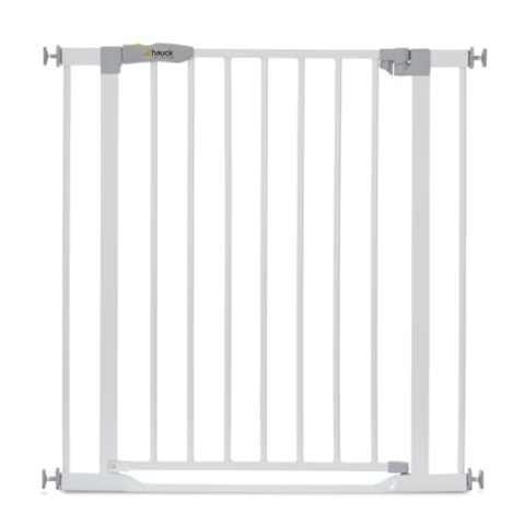Hauck Treppenschutzgitter / Türschutzgitter Clear Step Gate, für Breiten 75 - 80 cm, Ultra Flache Schwelle, ohne Bohren, Einhändiges Öffnen, Beidseitig Schwenkbar, Metall, Weiß