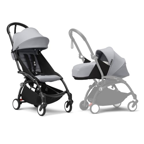 Stokke YOYO3 Kinderwagen mit Neugeborenen Set - Enthält schwarzen Rahmen, YOYO 6 + Textilset (Stone) & 0 + Neugeborenen Set (Stone)
