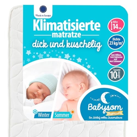 Babysom - Babymatratze | Kindermatratze Sommer/Winter - 70x140cm - Atmungsaktiv - Luftdurchlässiger Kaltschaum - Höhe 14cm