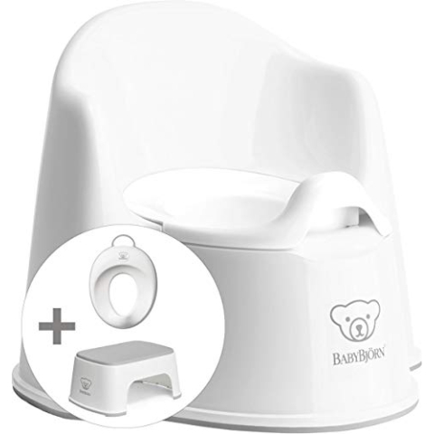 BABYBJÖRN Töpfchentraining Startpaket: Topfstuhl, Tritthocker und Toilettensitz - weiß grau