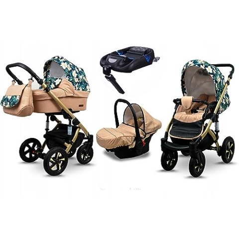 BabyLux® Kinderwagen Set 4 in 1 - Sky Lark - incl. Babywanne, Buggy Sportsitz, Auto-Babyschale, ISOFIX-Basisstation - Autositz - Kinderwagenset - Kombikinderwagen mit Wickeltasche usw.