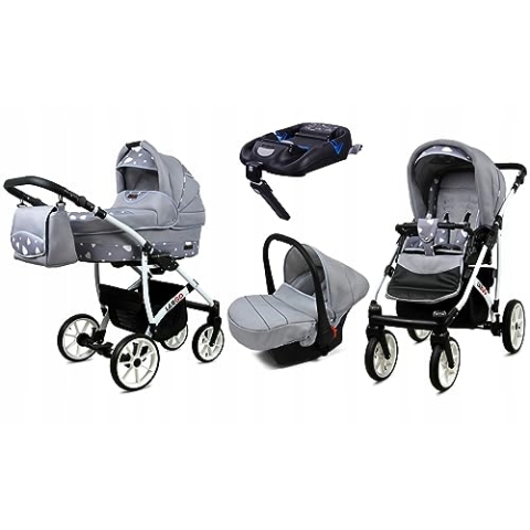 BabyLux® Kinderwagen Set 4 in 1 - Largo - incl. Babywanne, Buggy Sportsitz, Auto-Babyschale, ISOFIX-Basisstation - Autositz - Kinderwagenset - Kombikinderwagen mit Wickeltasche usw.