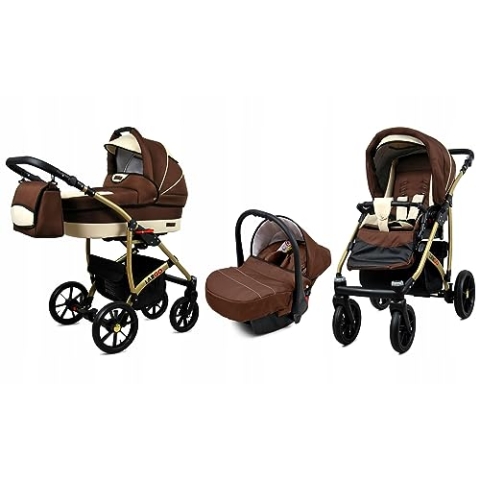 BabyLux® Bambimo Kinderwagen Set 3 in 1 - Largo - incl. Babywanne, Buggy Sportsitz, Auto-Babyschale - Autositz - Kinderwagenset - Kombikinderwagen mit Wickeltasche, Regenschutz usw.