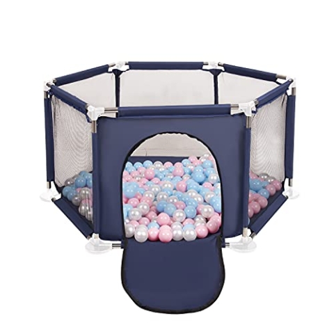 Selonis Sechseckiger Laufstall Mit 100 Bälle Laufgitter Für Kinder, Blau:Babyblau/Puderrosa/Perle