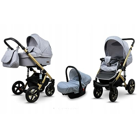 BabyLux® Bambimo Kinderwagen Set 3 in 1 - Sky Lark - incl. Babywanne, Buggy Sportsitz, Auto-Babyschale - Autositz - Kinderwagenset - Kombikinderwagen mit Wickeltasche, Regenschutz usw.