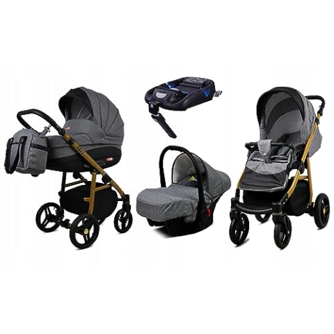 BabyLux® Kinderwagen Set 4 in 1 - Axel - incl. Babywanne, Buggy Sportsitz, Auto-Babyschale, ISOFIX-Basisstation - Autositz - Kinderwagenset - Kombikinderwagen mit Wickeltasche usw.